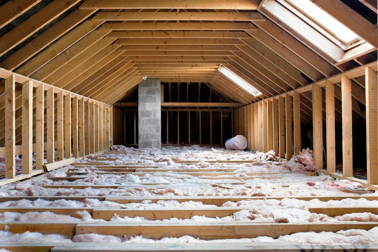 View of an attic with new insulation